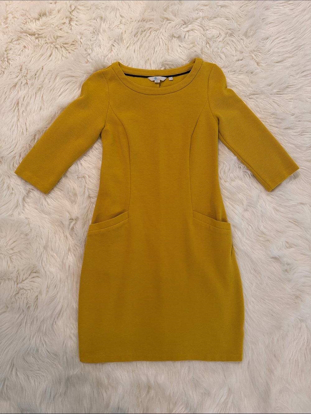 Boden Mustard Knit Midi Dress with Pockets